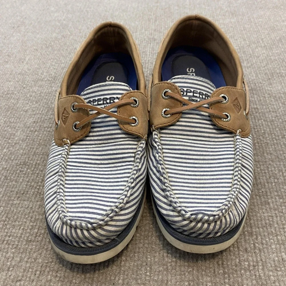 Sperry‎ Top-Sider Shoes Mens Size 8 Blue Striped Canvas Boat Casual STS22036